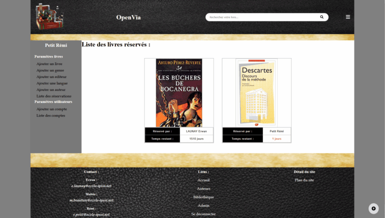 Liste des réservations